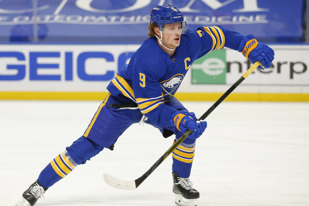 Buffalo Sabres forward Jack Eichel (9) skates during the second period of an NHL hockey game ag ...