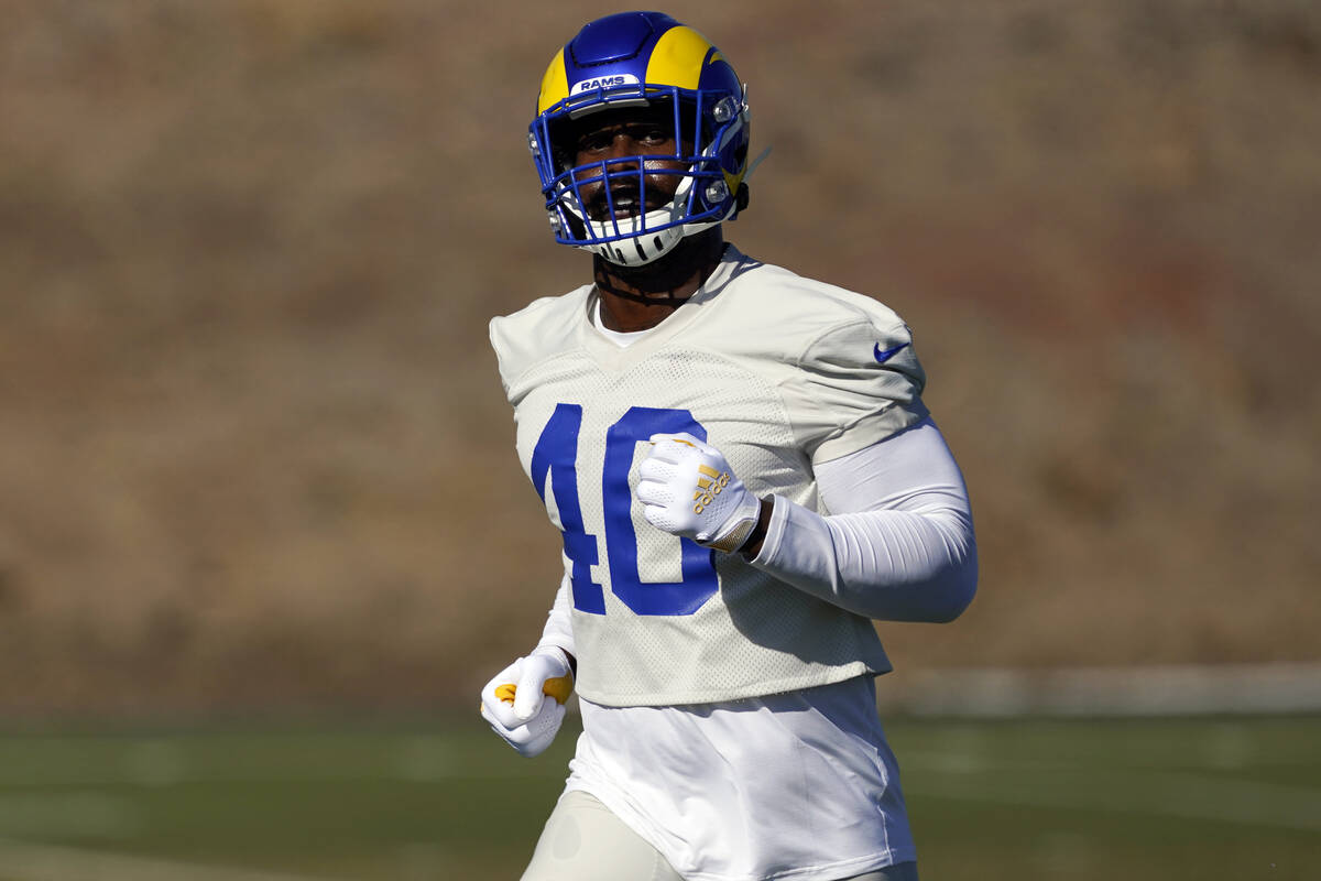 Los Angeles Rams outside linebacker Von Miller runs on the field during NFL football practice W ...