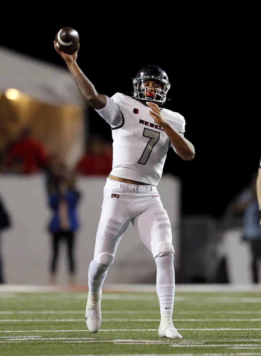 UNLV quarterback Cameron Friel throws a pass during the first half of the team's NCAA college f ...