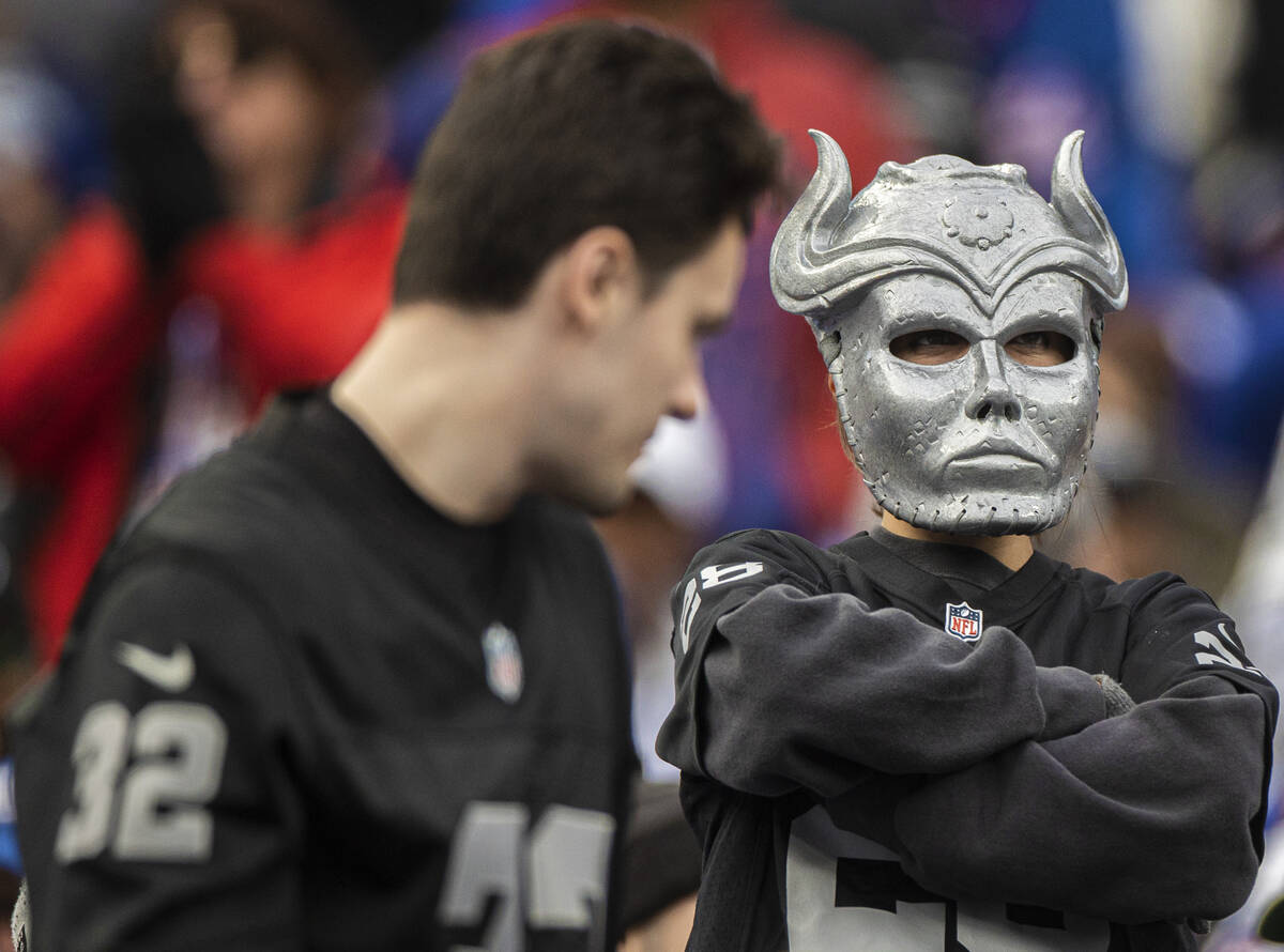 Raiders fans during an NFL football game against the New York Giants on Sunday, Nov. 7, 2021, a ...