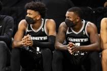 NBA G League IgniteÕs Jaden Hardy, left, and Amauri Hardy watch the game from the sideline ...