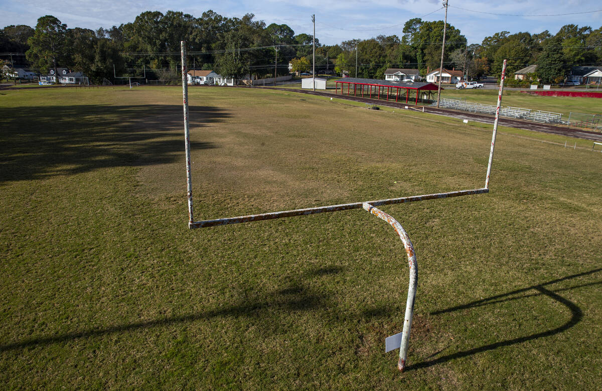 A goal post overlooking the football field at Robert E. Lee High School where Henry Ruggs playe ...