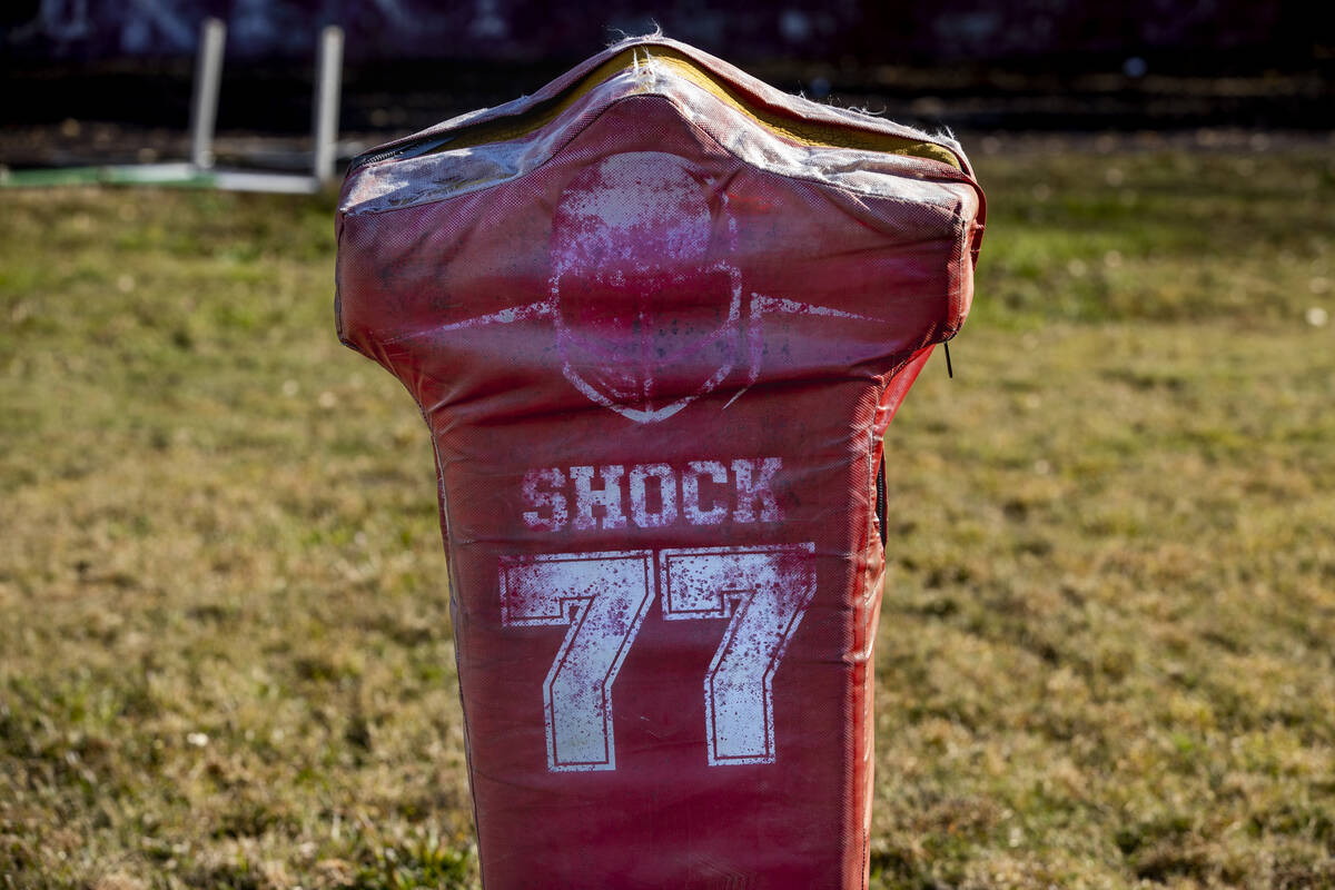 A tackling sled dummy on the football field at Robert E. Lee High School where Henry Ruggs play ...