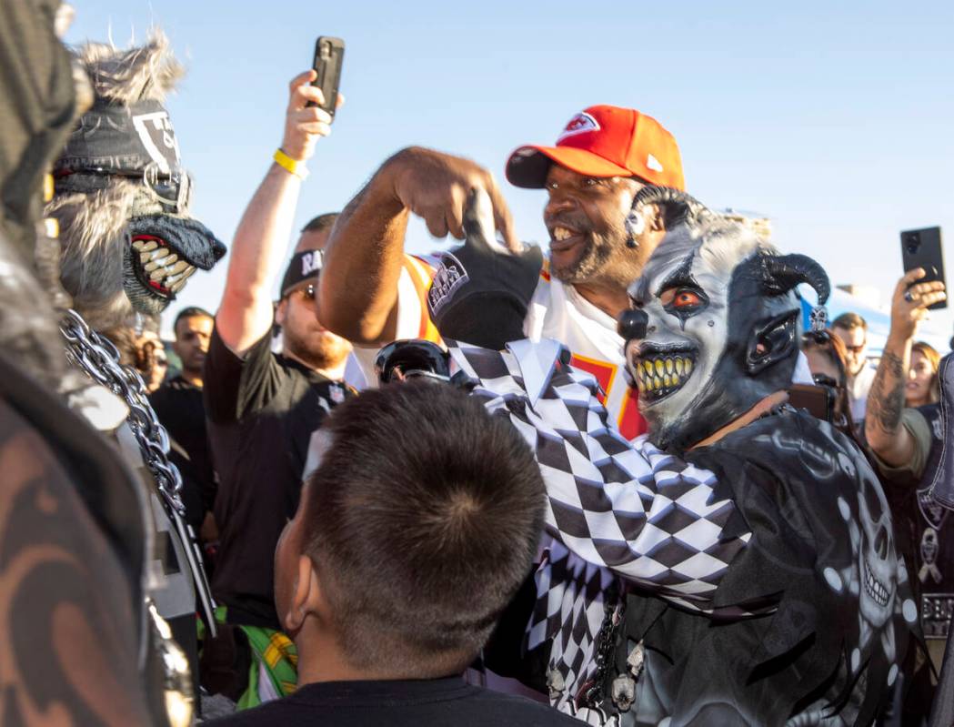 Fans gather in tailgating before the Raiders face the Kansas City Chiefs in their NFL game at A ...