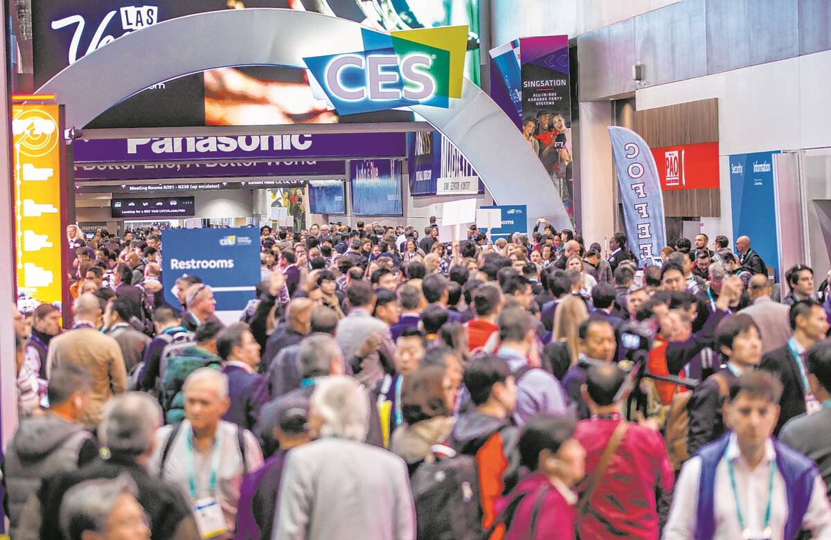 Visitors gather outside of the main entrance for Central Hall on CES Day 1 at the Las Vegas Con ...