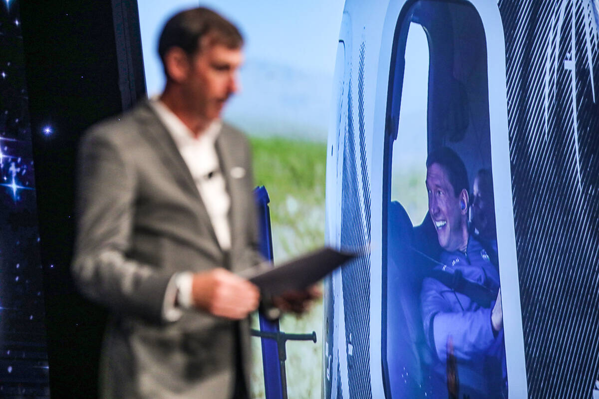 Clay Mowry, vice president of sales at Blue Origin, talks about Glen de Vries, pictured to his ...