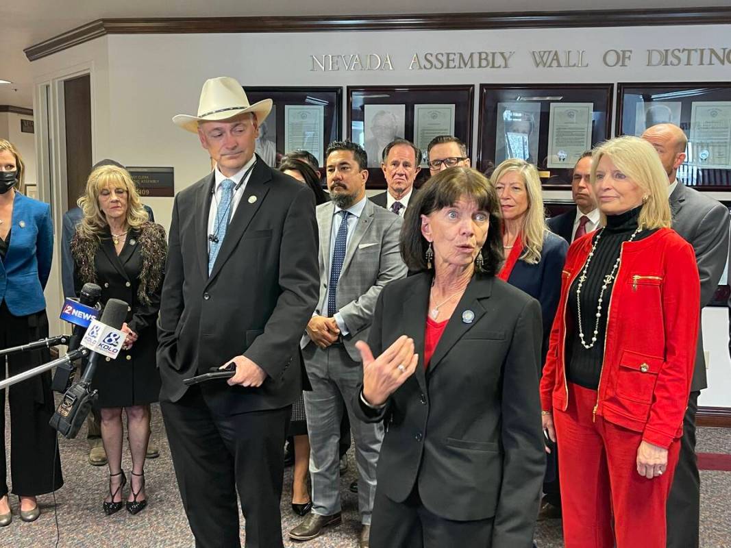 At right, Assembly Republican Minoritty Leader Robin Titus, R-Wellington, and other legislative ...