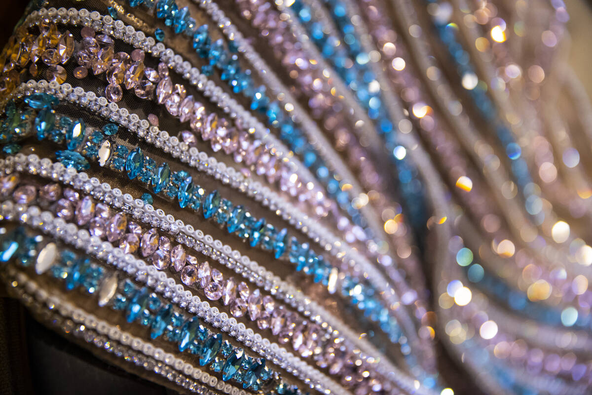 Miss Nevada USA Kataluna Enriquez a detail shot of one of her Miss USA gowns featuring the colo ...