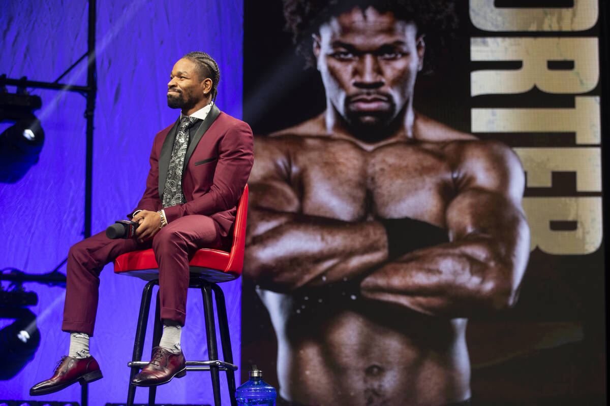 Shawn Porter participates during a press conference for his upcoming fight at the Mandalay Bay ...