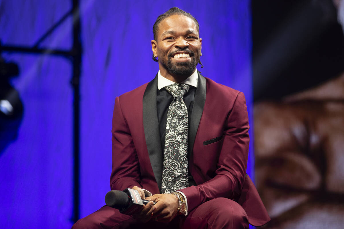 Shawn Porter participates during a press conference for his upcoming fight at the Mandalay Bay ...