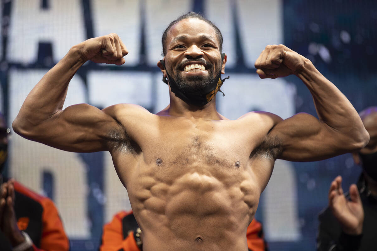 Shawn Porter poses during a weigh-in event at the Mandalay Bay hotel-casino in Las Vegas, Frida ...