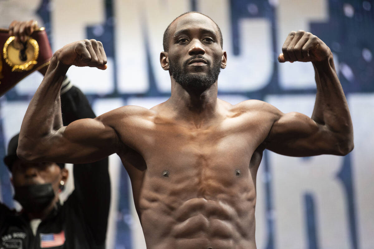 Terence Crawford poses during a weigh-in event at the Mandalay Bay hotel-casino in Las Vegas, F ...