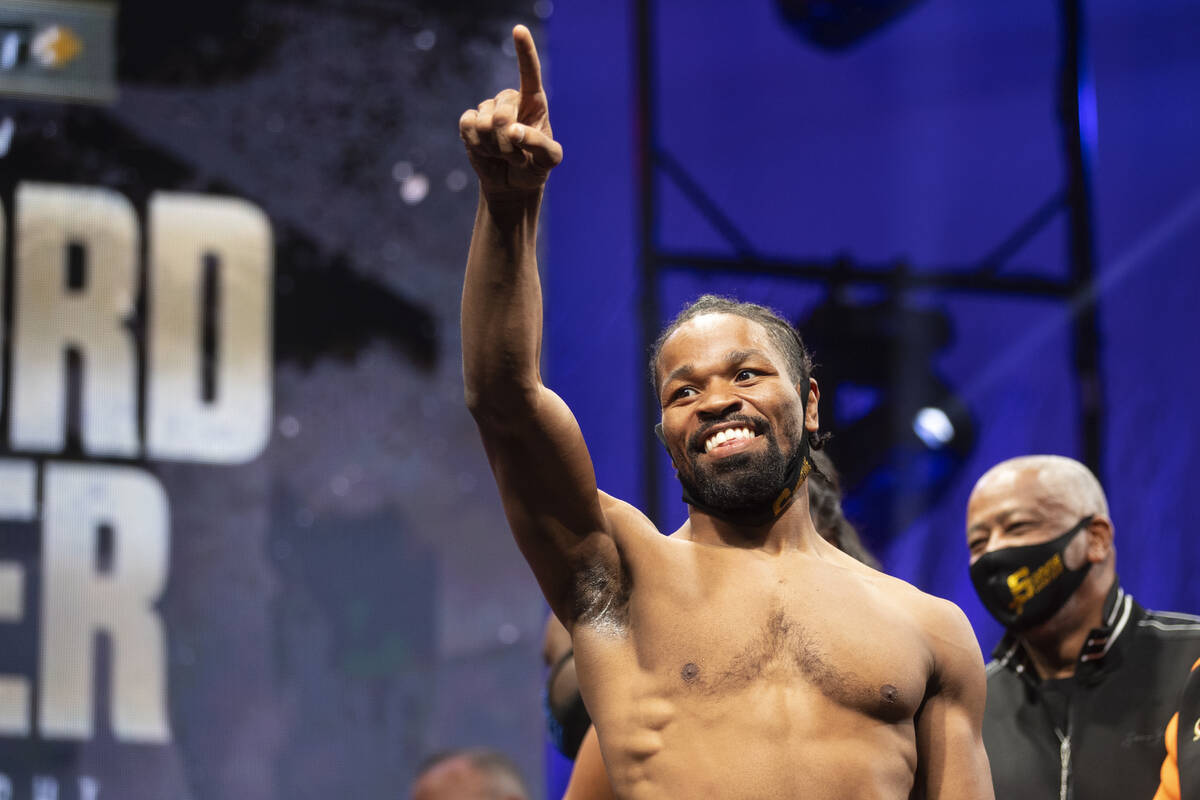 Shawn Porter poses during a weigh-in event at the Mandalay Bay hotel-casino in Las Vegas, Frida ...