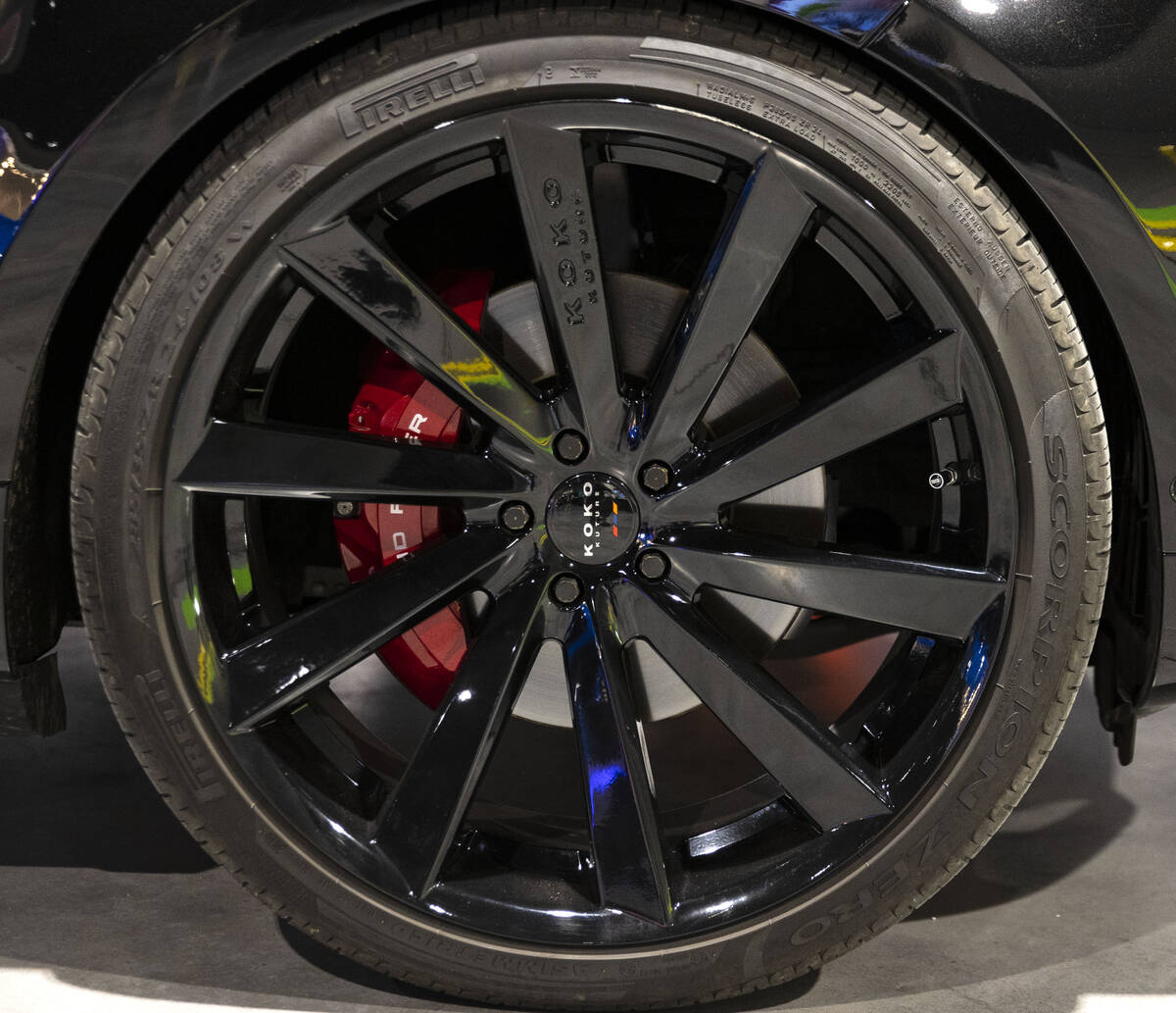 A custom wheel made by blacklist Wheels is seen on a 2021 Rang Rover at Big Boys Toys, the worl ...
