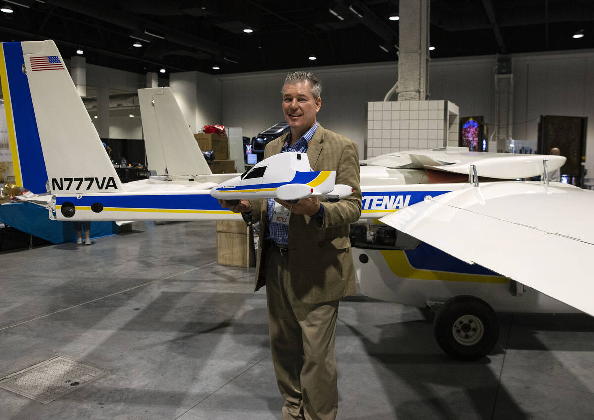 Stephen Cook, CEO and owner of South Jordan, UT based of Volante Aircraft, poses for a photo n ...