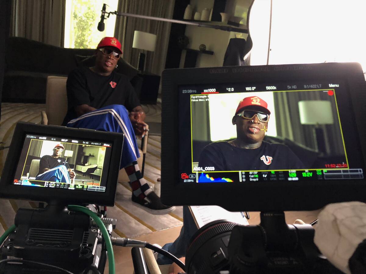 Former Chicago Bulls forward Dennis Rodman participates in an interview for "The Last Dance." C ...
