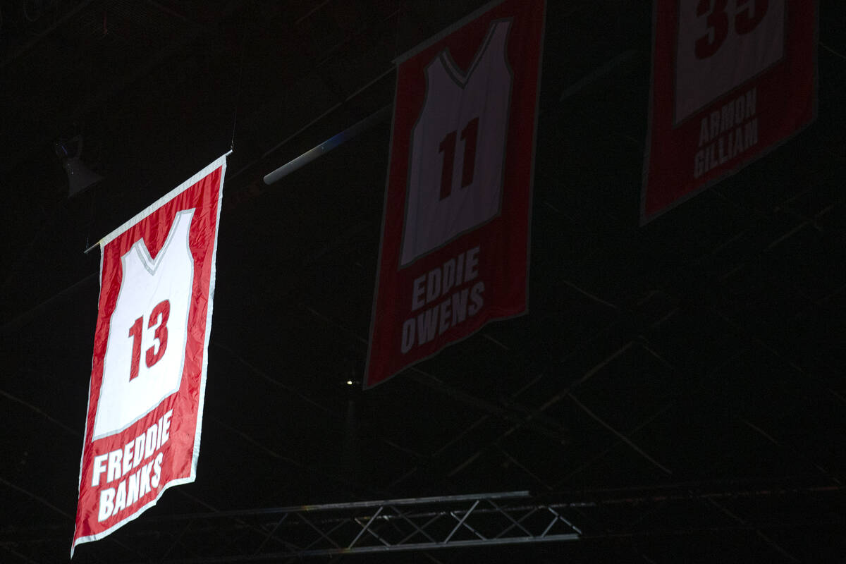 Freddie Banks, a former UNLV and professional basketball player, has his jersey retired during ...