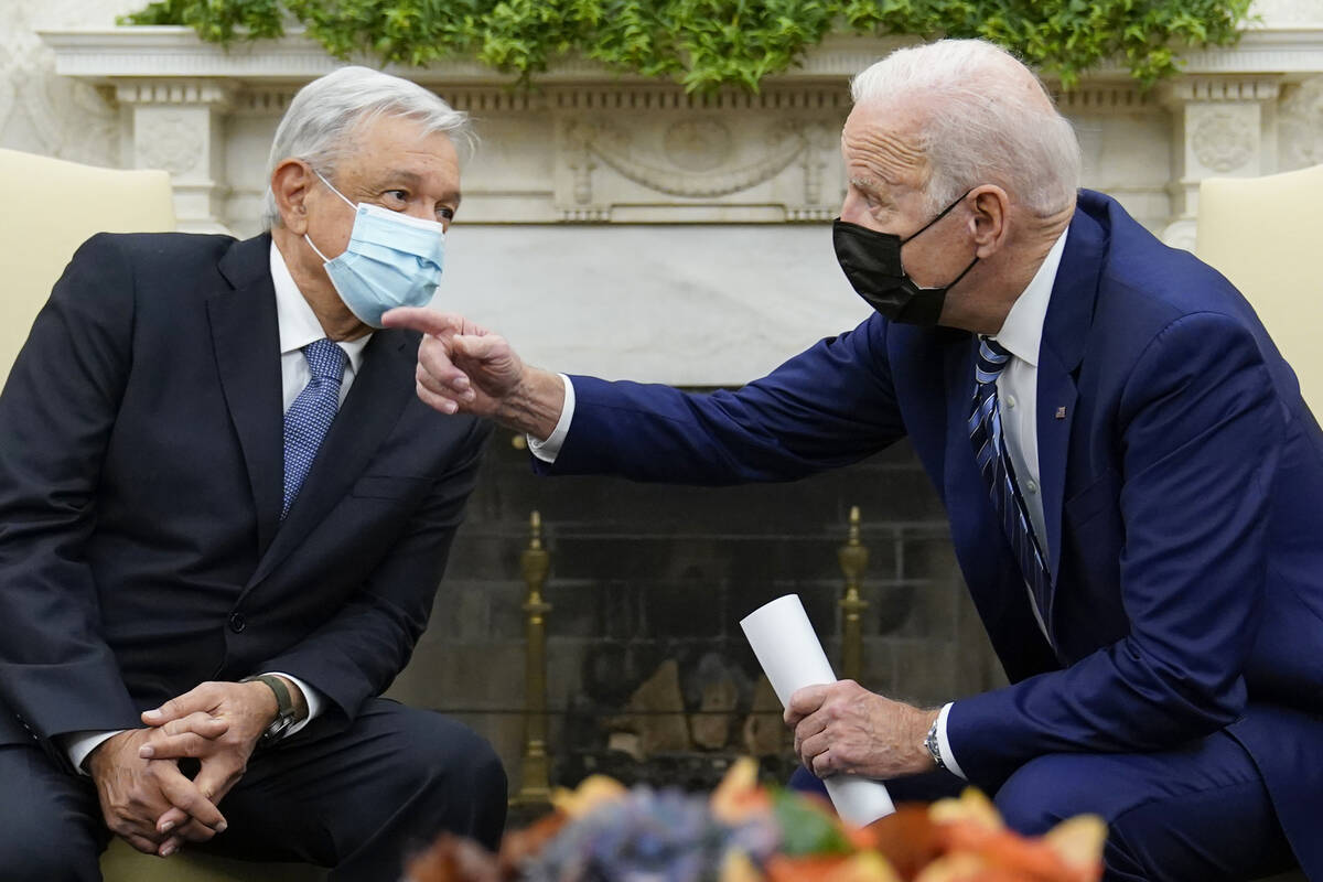 President Joe Biden meets with Mexican President Andrés Manuel López Obrador in the O ...