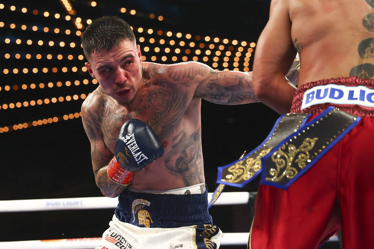 George Kambosos Jr during his fight with Teofimo Lopez for the Undisputed Lightweight title at ...