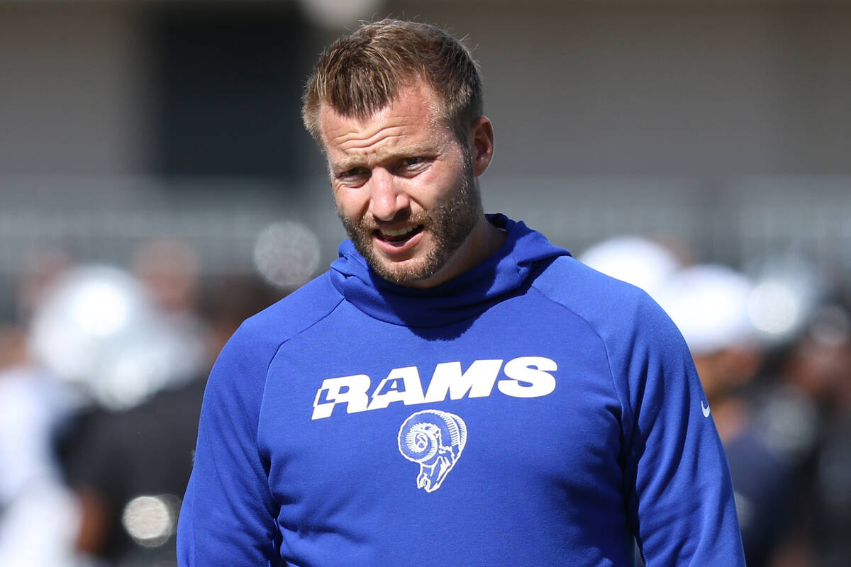 Los Angeles Rams head coach Sean McVay walks on the field during the NFL team's joint training ...