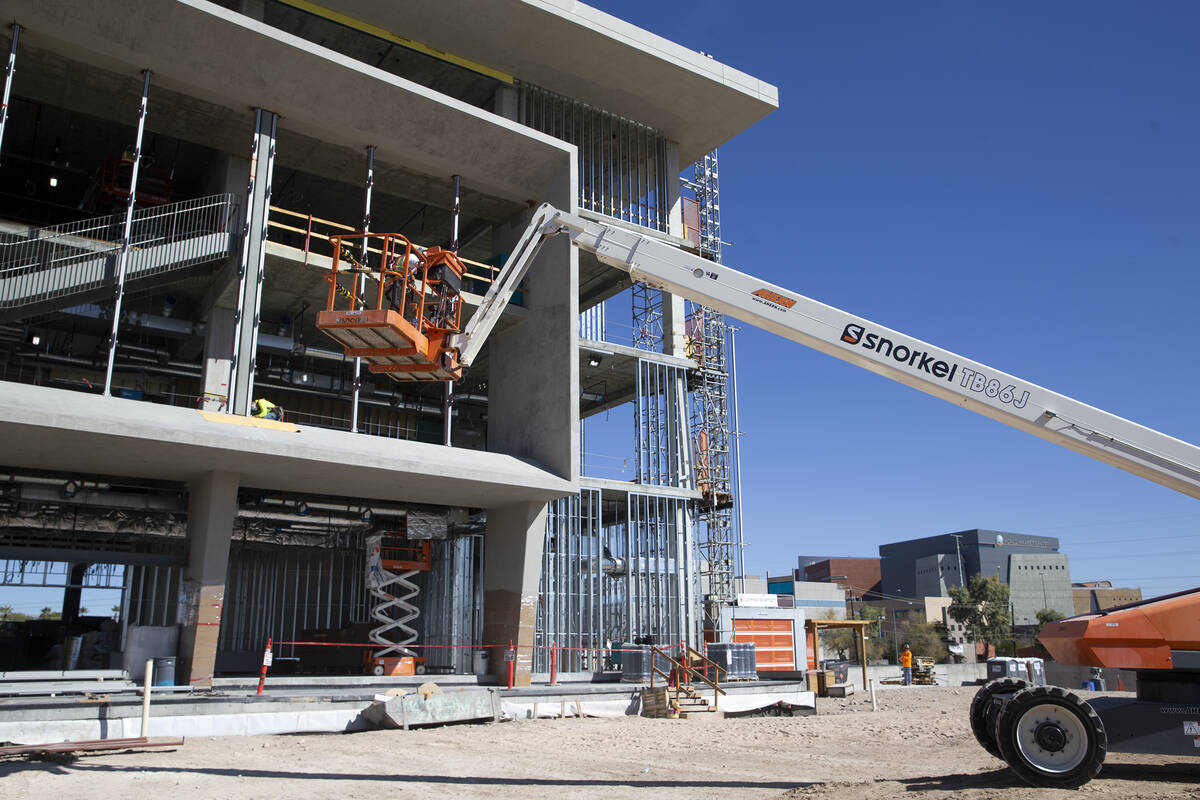 The Kirk Kerkorian School of Medicine is under construction on Friday, Oct. 15, 2021, in Las Ve ...