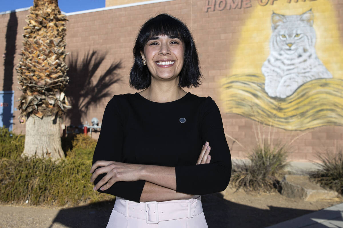 Las Vegas learning strategist, Juliana Urtubey, poses for a photo outside of Booker Sr. Innovat ...