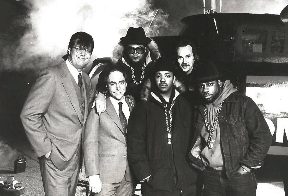 Penn & Teller (in suits) Run-DMC and legendary producer Rick Rubin are shown during the filming ...