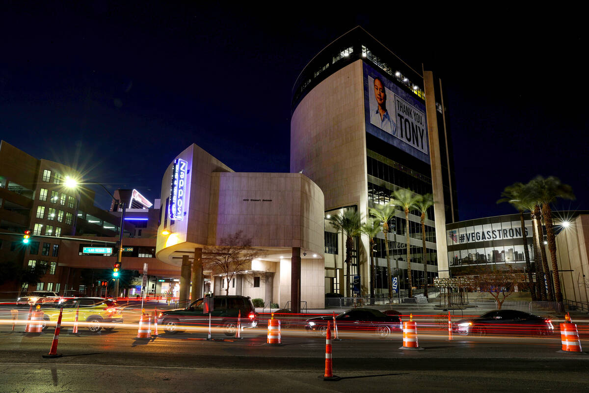 Zappos headquarters in Las Vegas Wednesday, Feb. 17, 2021. The family of the late Tony Hsieh is ...