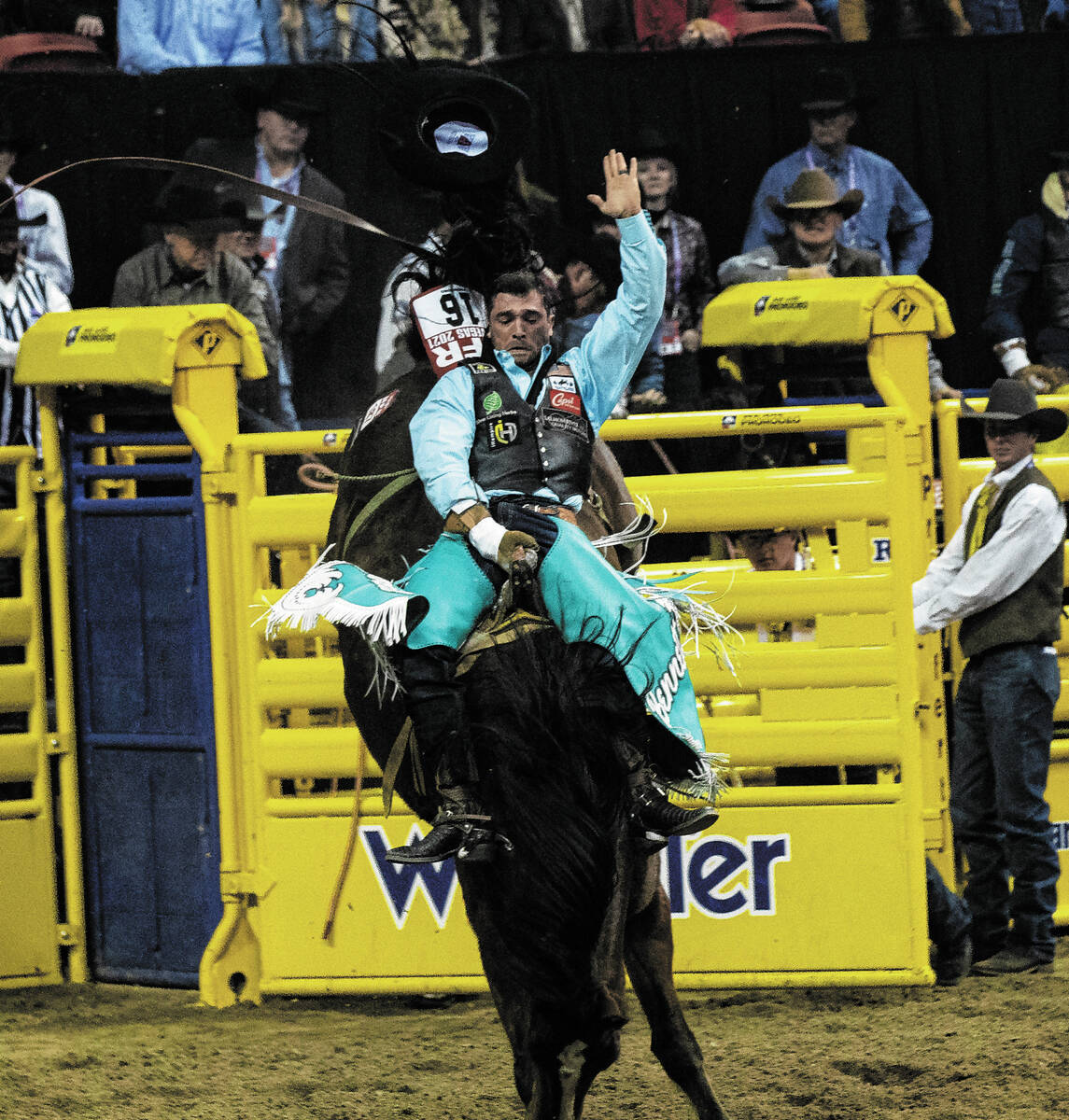 Dustin Boquet of Bourg, La., thrown from rides Hous Bad News in Bull Riding during the fourth r ...