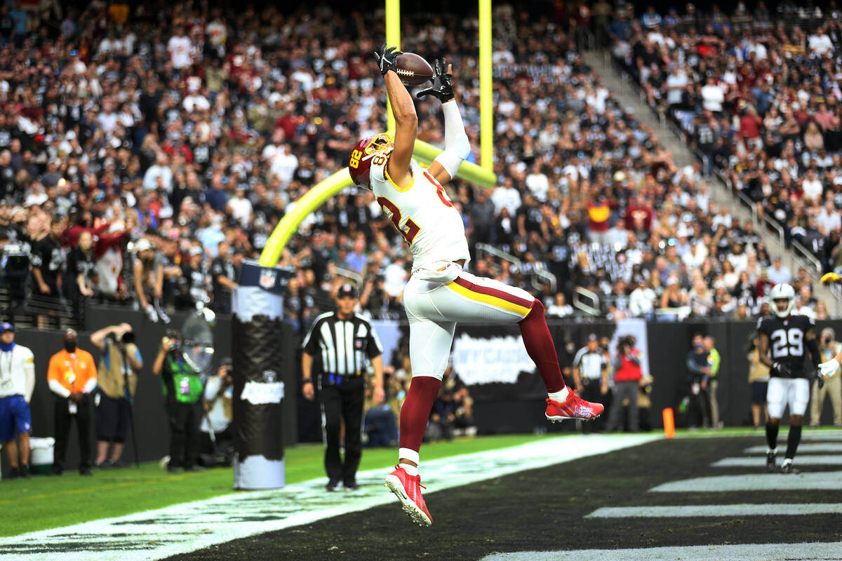 Washington Football Team tight end Logan Thomas (82) makes a touchdown catch against the Raider ...