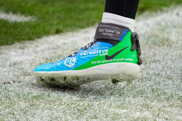 Las Vegas Raiders defensive end Solomon Thomas (92) wears My Cause My Cleats shoes before an NF ...