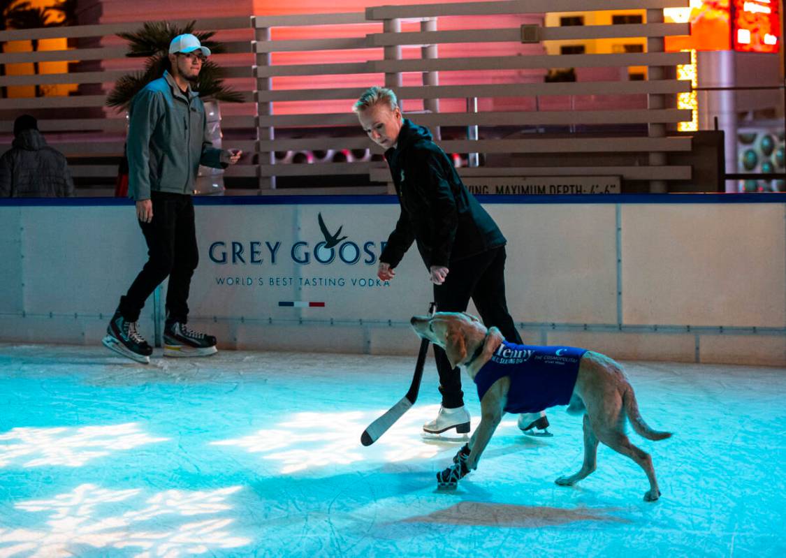 Cheryl DelSangro skates with her dog, Benny, a Labrador retriever, at the ice rink at The Cosmo ...