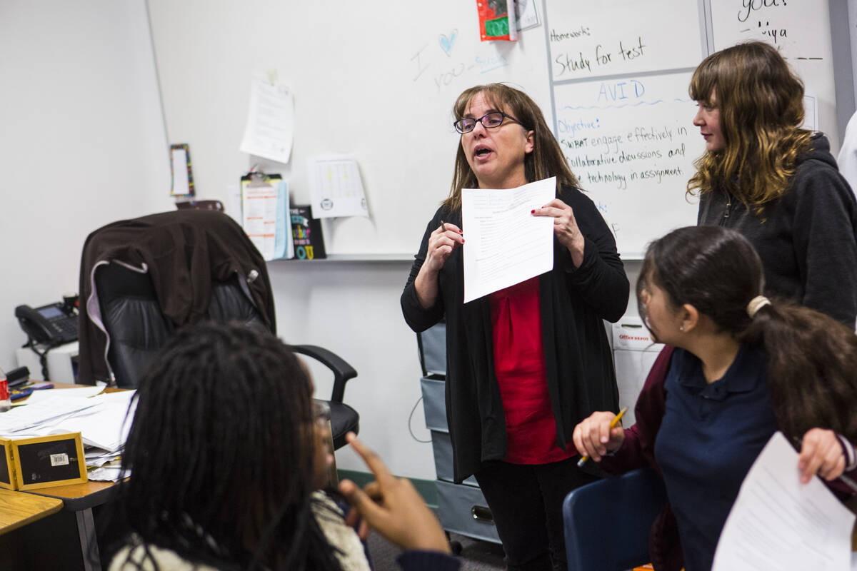 Gina Salazar, coordinator of the AVID program at Johnston Middle School, addresses her 6th grad ...