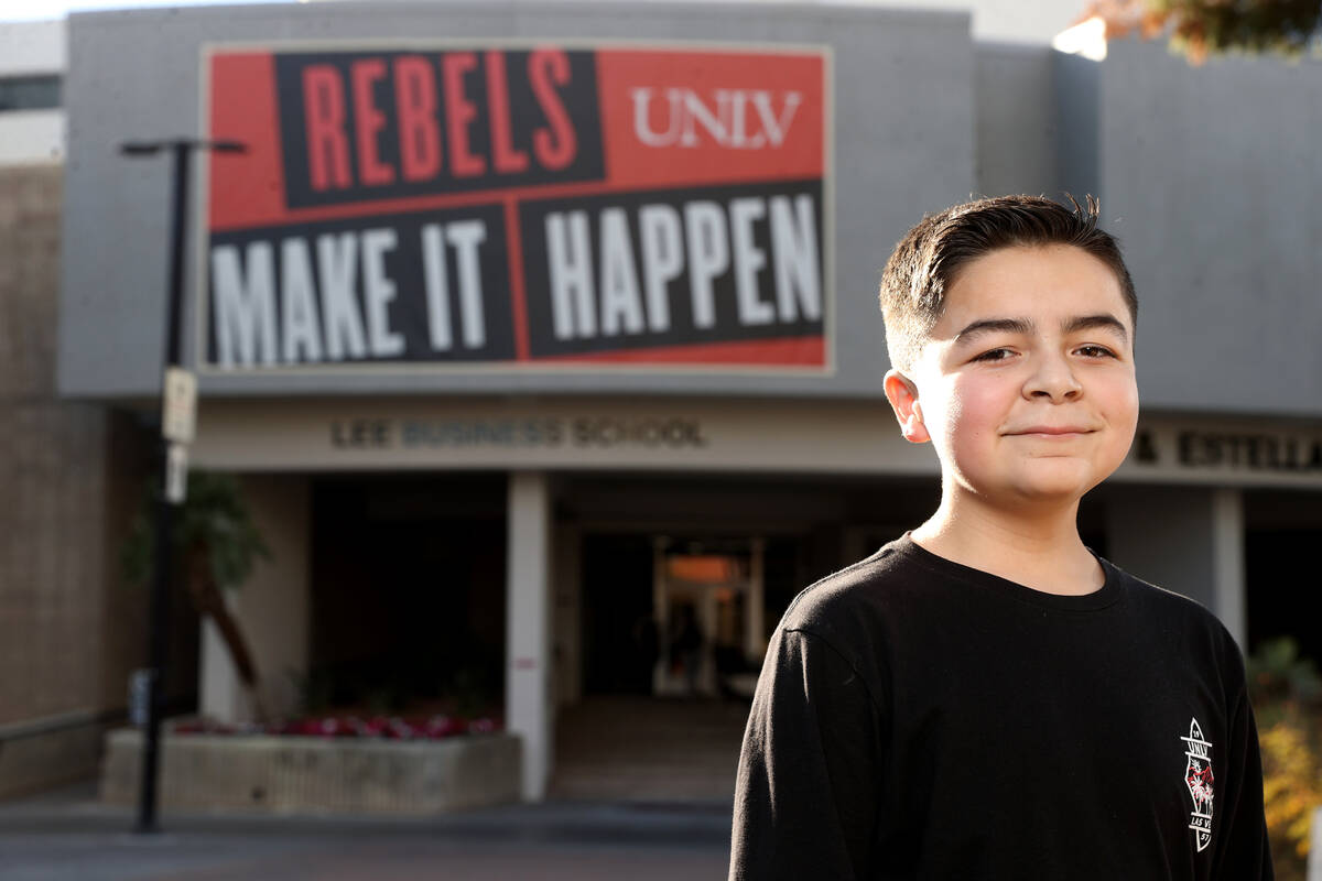 Fifteen-year-old Jack Rico, at UNLV Wednesday, Dec. 8, 2021, is graduating magna cum laude this ...