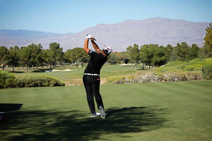 Sungjae Im tees off on the 10th hole during the final round of the Shriners Hospitals for Child ...