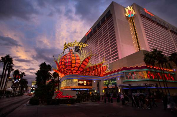 An exterior view of the Flamingo in Las Vegas on Thursday, Dec. 9, 2021. (Chase Stevens/Las Veg ...