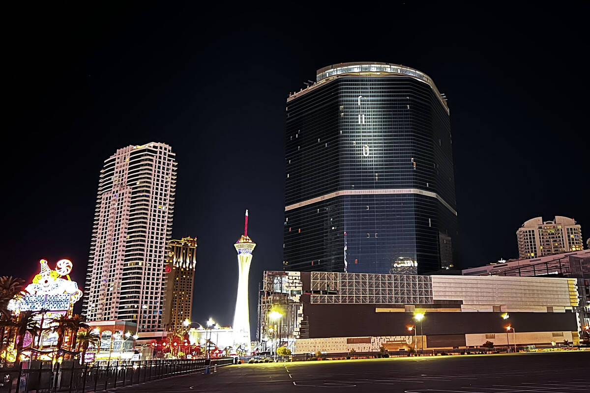 Partial signage installed on the Fontainebleau pictured on Tuesday, Dec. 14, 2021, in Las Vegas ...