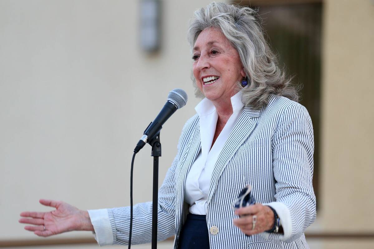 Congresswoman Dina Titus speaks during a vigil on the anniversary of the death of civil rights ...