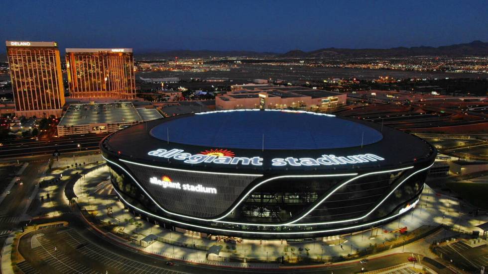 Aerial view of Allegiant Stadium, July 31, 2020, in Las Vegas. (Michael Quine/Las Vegas Review- ...
