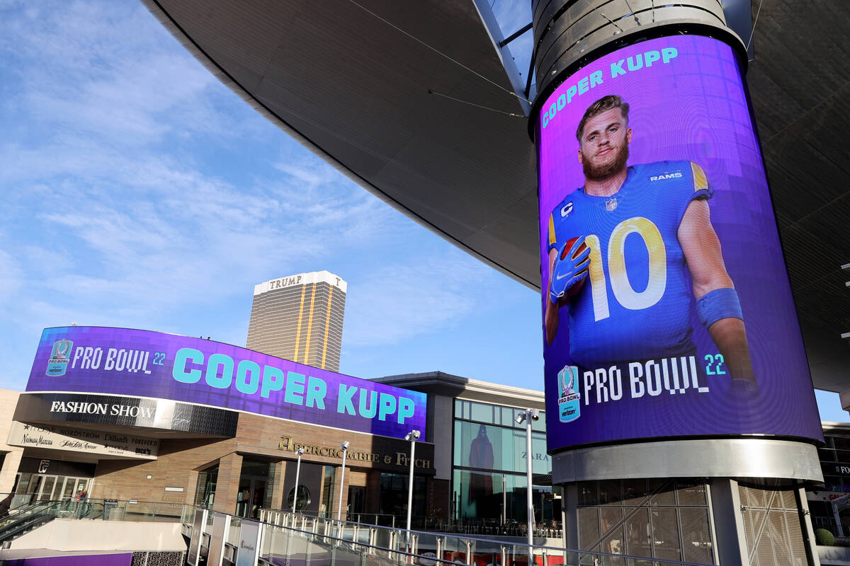 Pro Bowl pick, Los Angeles Rams wide receiver Cooper Kupp, is displayed on video screens at the ...