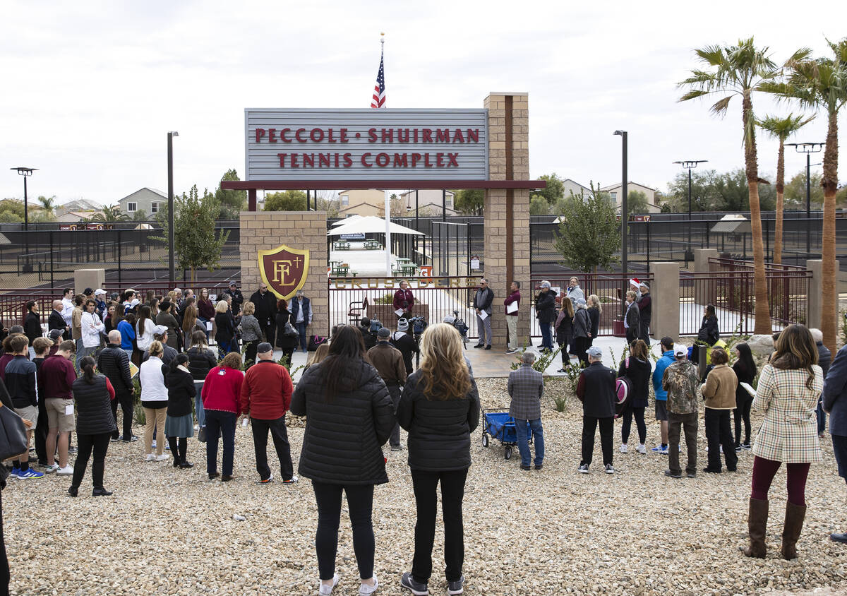 Parents and students attend the ribbon cutting ceremony of the $3.4 million tennis complex at F ...