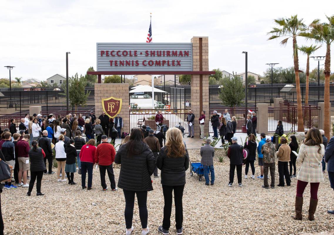 Parents and students attend the ribbon cutting ceremony of the $3.4 million tennis complex at F ...