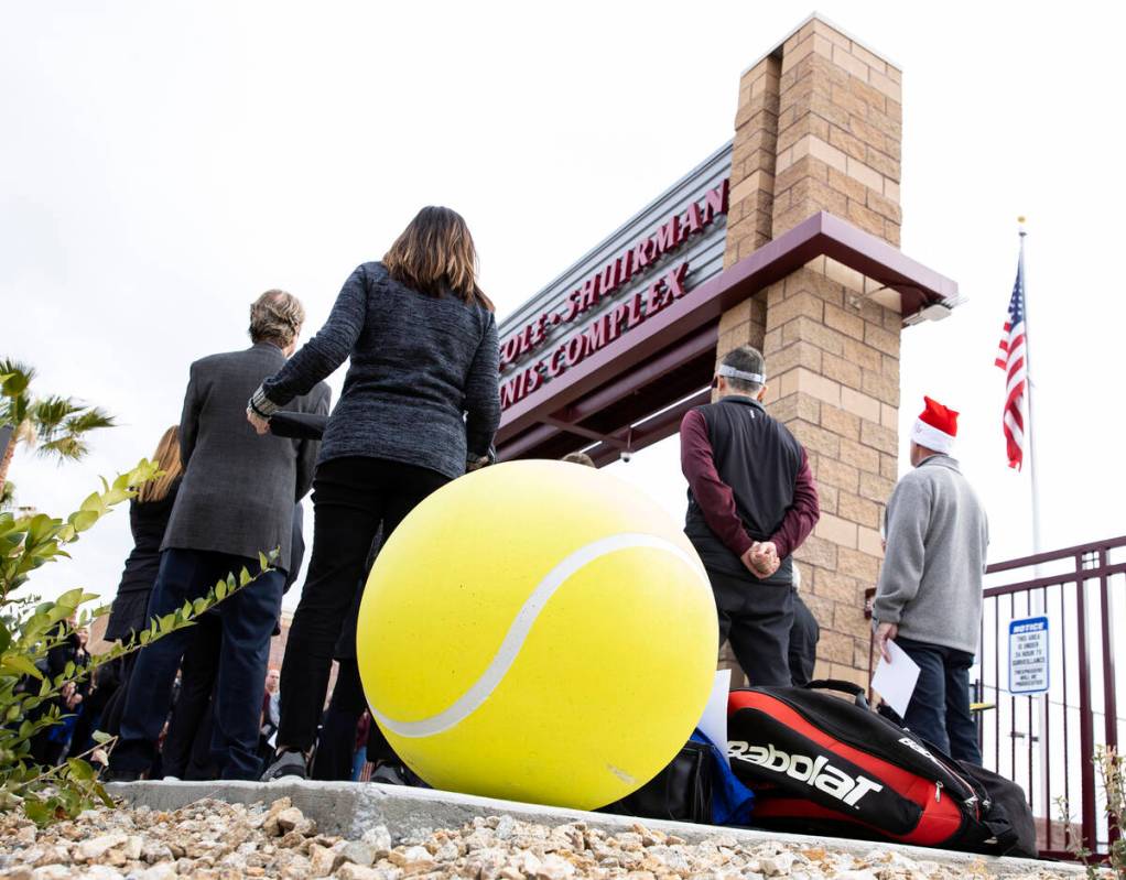 Parents and students attend the ribbon cutting ceremony of the $3.4 million tennis complex at F ...