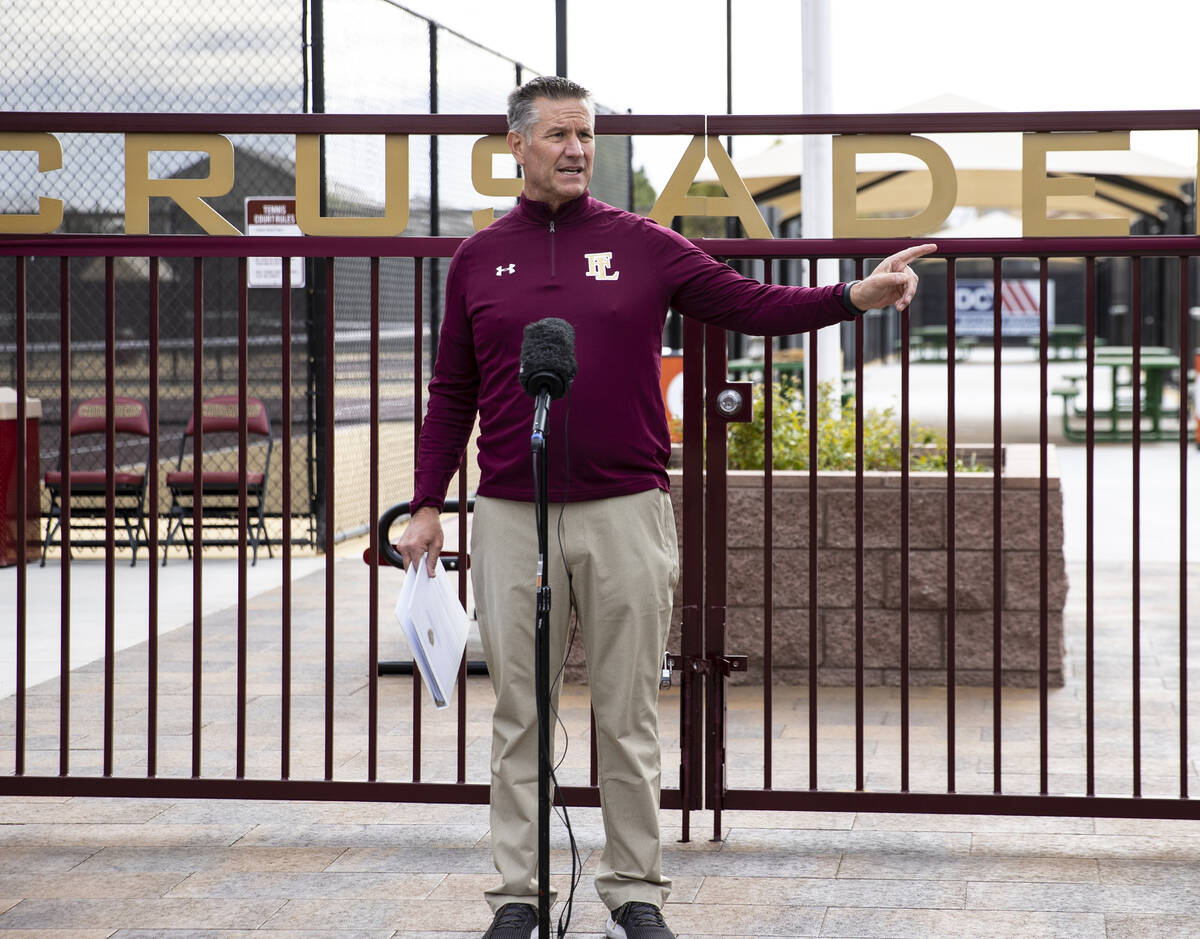 Dr. Steve Buuck, CEO of Faith Lutheran Middle School & High School, speaks during the ribbo ...