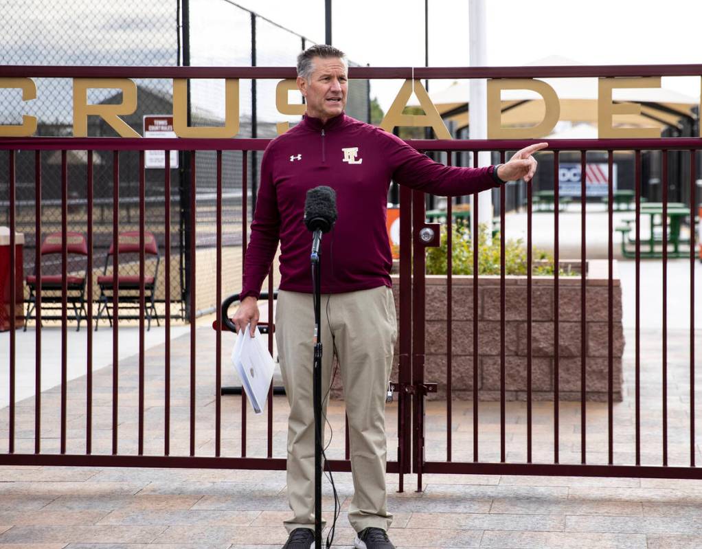 Dr. Steve Buuck, CEO of Faith Lutheran Middle School & High School, speaks during the ribbo ...