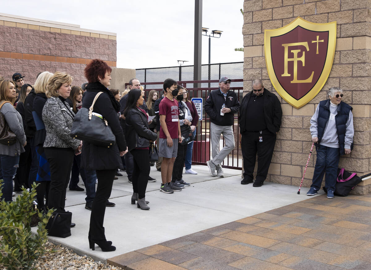 Parents and students attend the ribbon cutting ceremony of the $3.4 million tennis complex at F ...