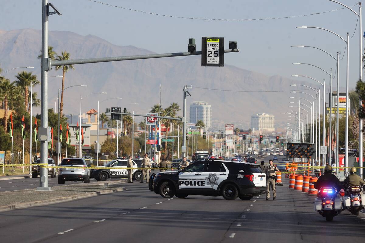 A Las Vegas police officer was injured Tuesday afternoon by a hit-and-run motorist at the inter ...