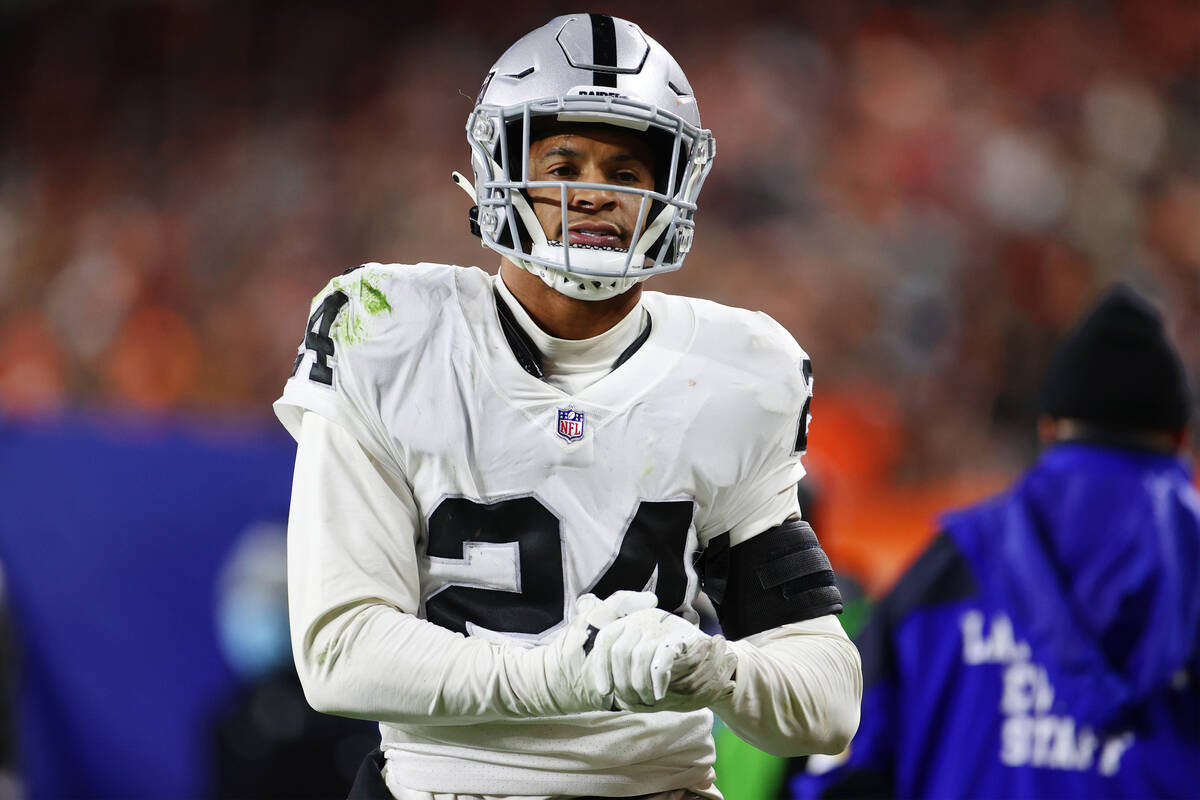 Raiders safety Johnathan Abram (24) leaves the field after an injury during the second half of ...