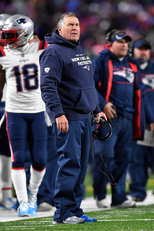 New England Patriots head coach Bill Belichick on the sideline during the second half of an NFL ...