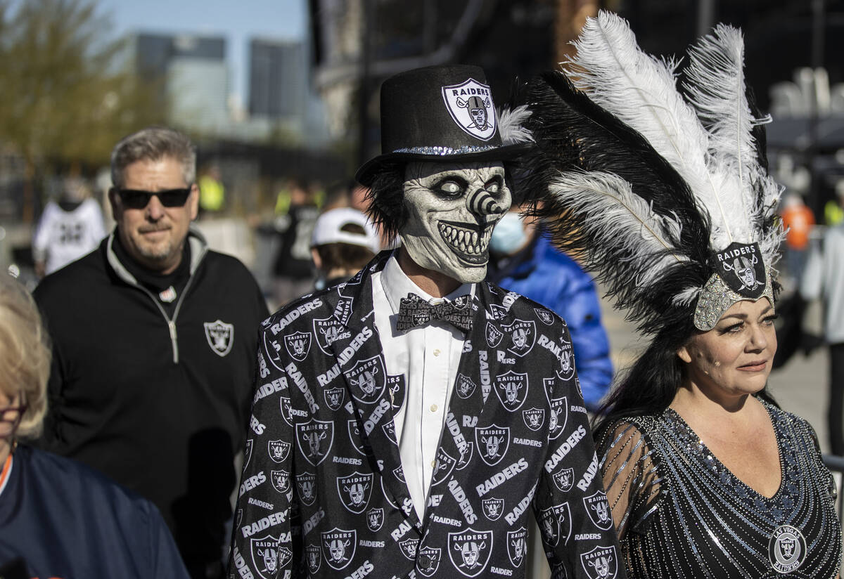 Raiders fans before the start of an NFL football game against the Denver Broncos on Saturday, D ...